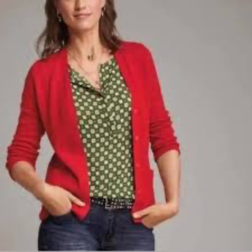 CAbi Red Open-Front Cardigan